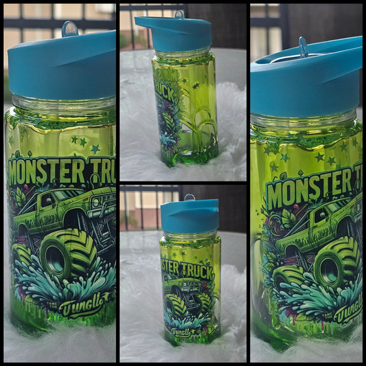 ✨10oz Double-Layer Transparent Water Bottle – Snowglobe Style with Handle, Cover, and Straw✨