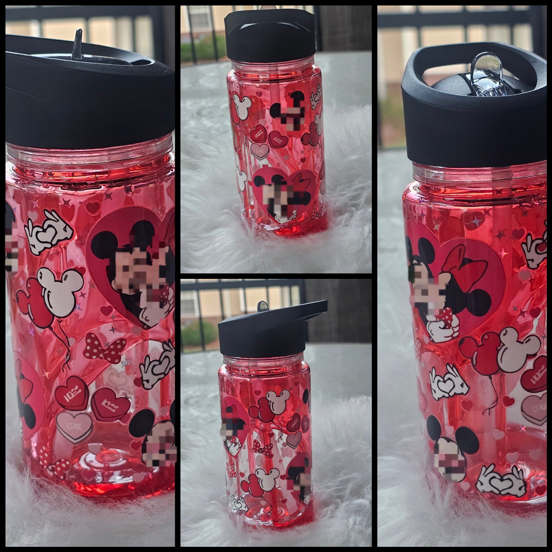 ✨10oz Double-Layer Transparent Water Bottle – Snowglobe Style with Handle, Cover, and Straw✨ I