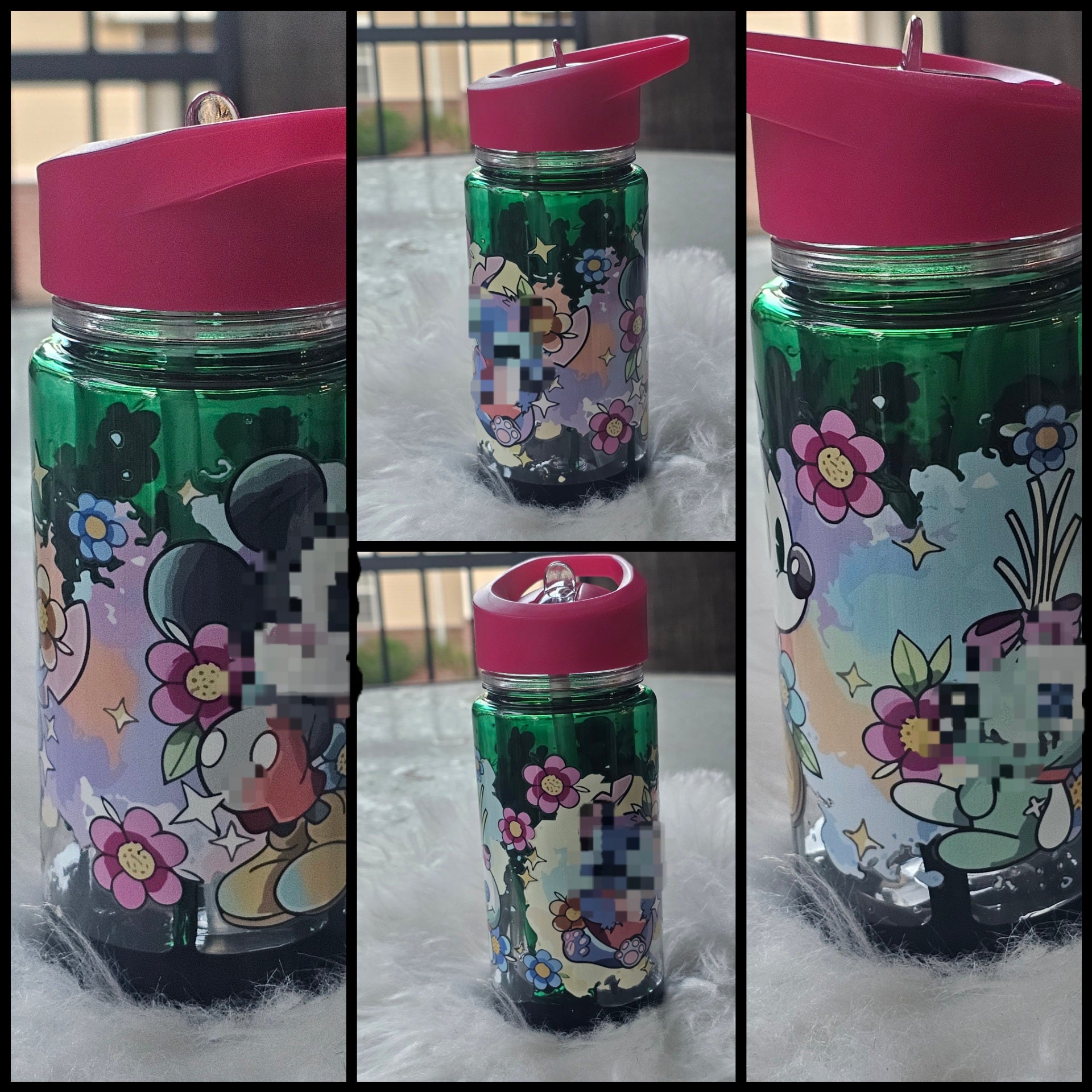 ✨10oz Double-Layer Transparent Water Bottle – Snowglobe Style with Handle, Cover, and Straw✨ I