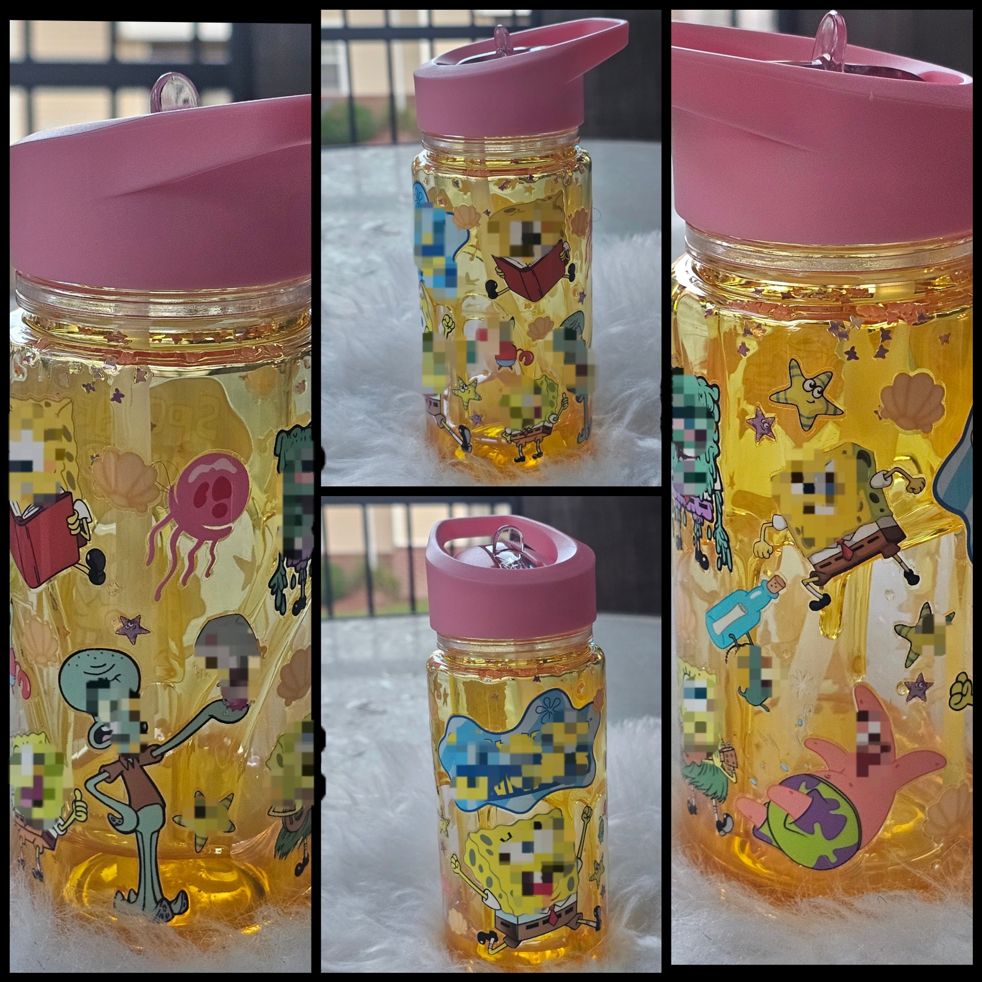 ✨10oz Double-Layer Transparent Water Bottle – Snowglobe Style with Handle, Cover, and Straw✨ I