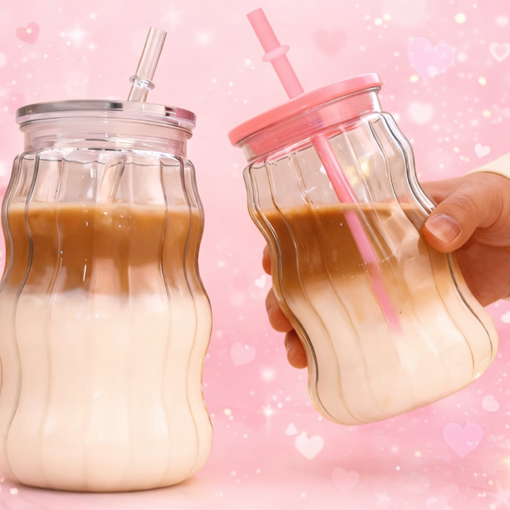 18oz Cloud Pattern Clear Tumblers – Transparent Single Layer Cup with Lid & Straw