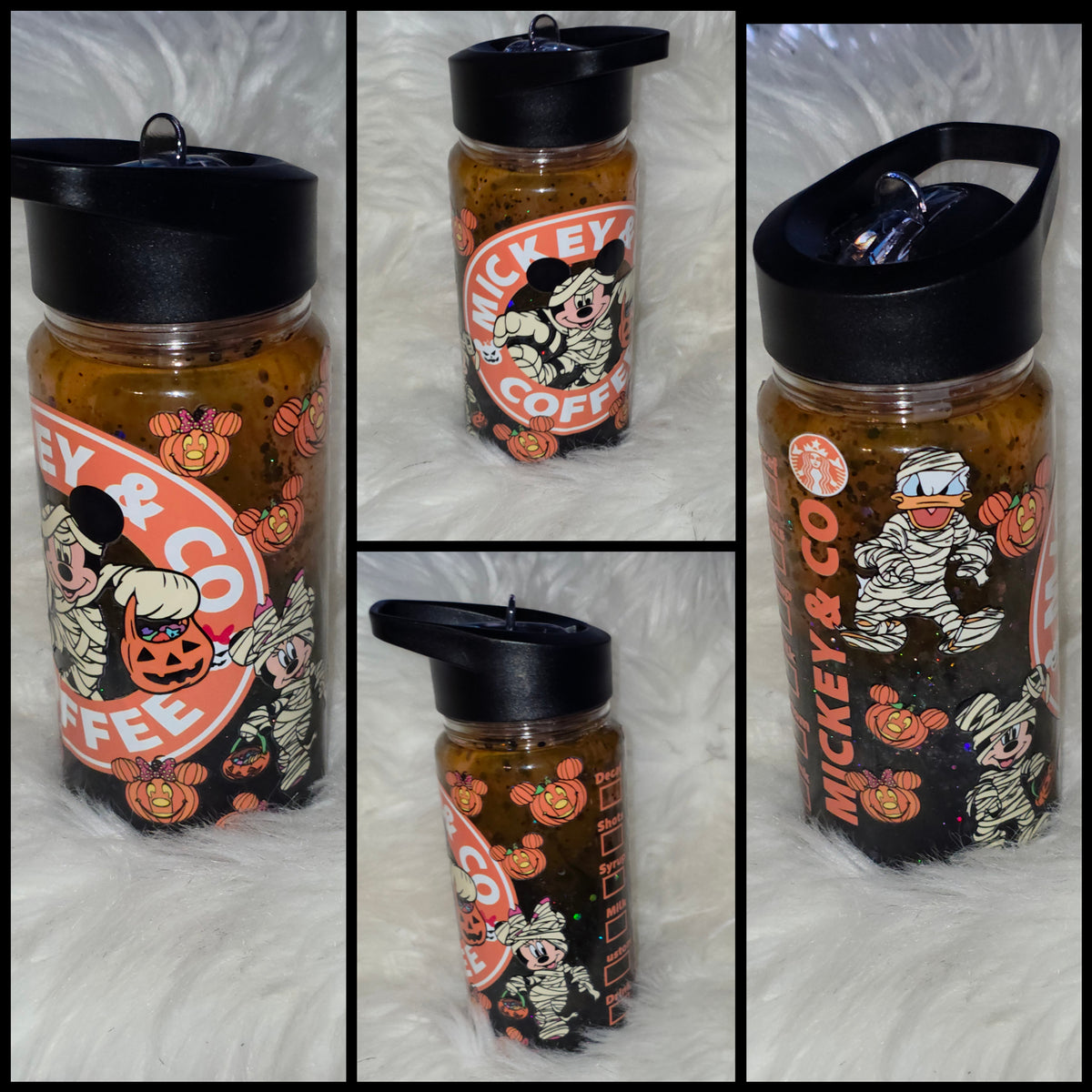 ✨10oz Double-Layer Transparent Water Bottle – Snowglobe Style with Handle, Cover, and Straw✨ I