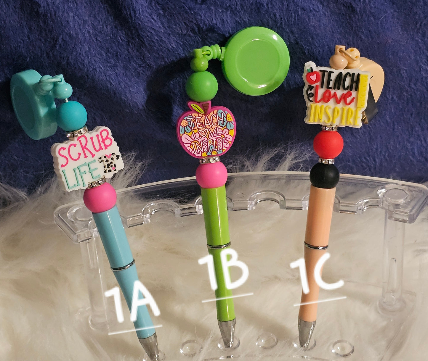 Beaded Badge Reels Pens W/ Silicone Focal Beads