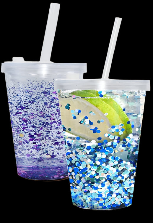 ✨12oz Snowglobe Acrylic Tumbler – Double Wall with Straw, Lid, Glitter & Sand✨