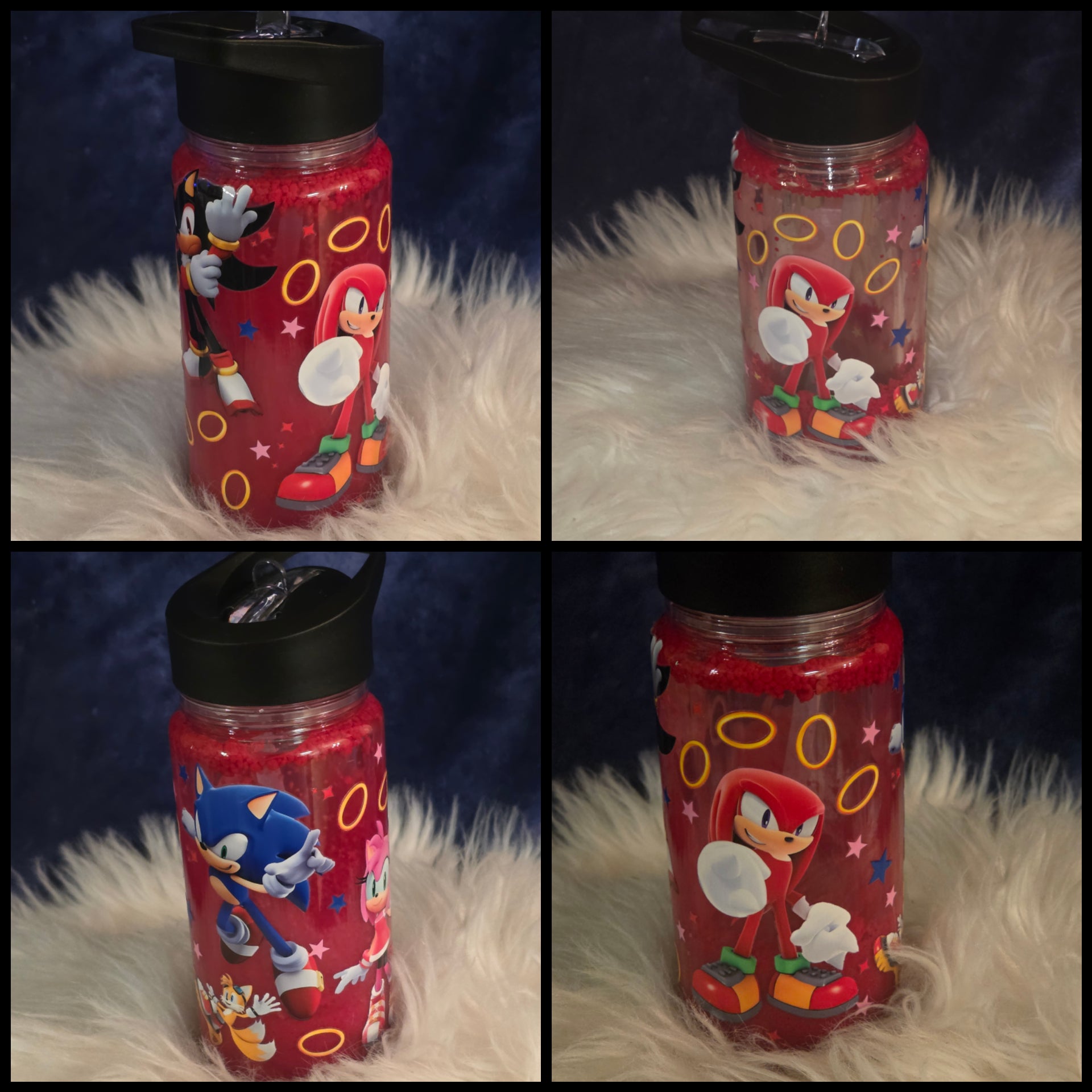 ✨10oz Double-Layer Transparent Water Bottle – Snowglobe Style with Handle, Cover, and Straw✨ I