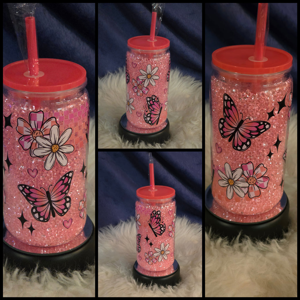 16oz Bling Snowglobe Tumbler | Diamond Filled Cup | Custom Sparkle Cup
