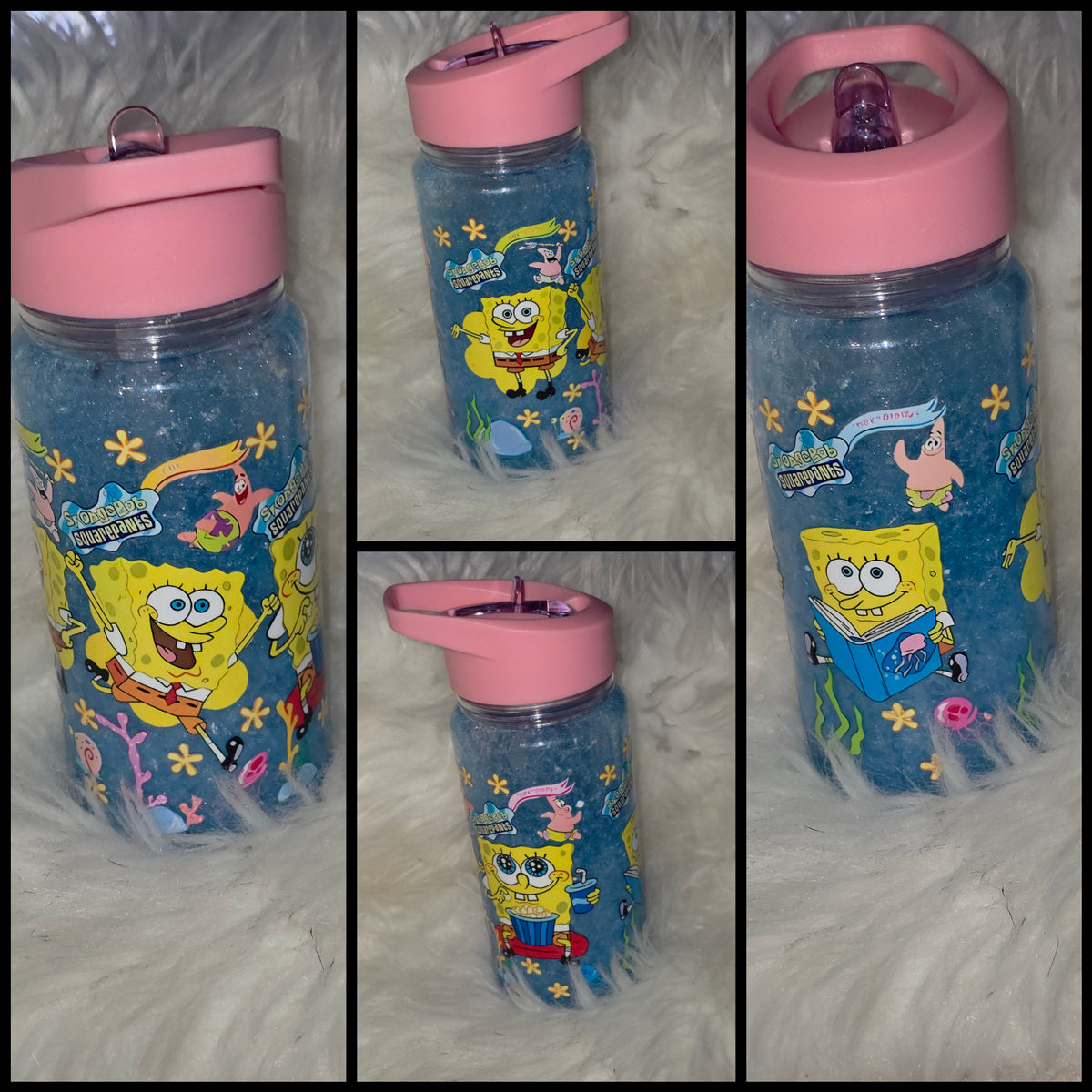 ✨10oz Double-Layer Transparent Water Bottle – Snowglobe Style with Handle, Cover, and Straw✨ I