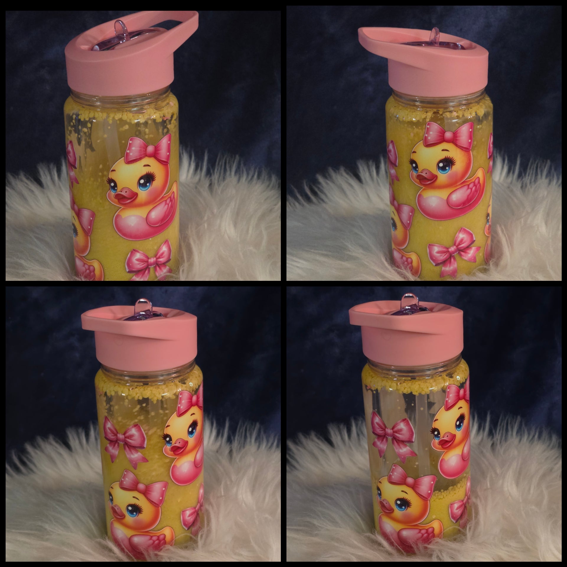 ✨10oz Double-Layer Transparent Water Bottle – Snowglobe Style with Handle, Cover, and Straw✨ I
