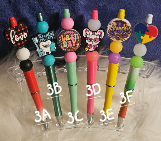 Beaded Refillable Pens W/ Silicone Focal Beads