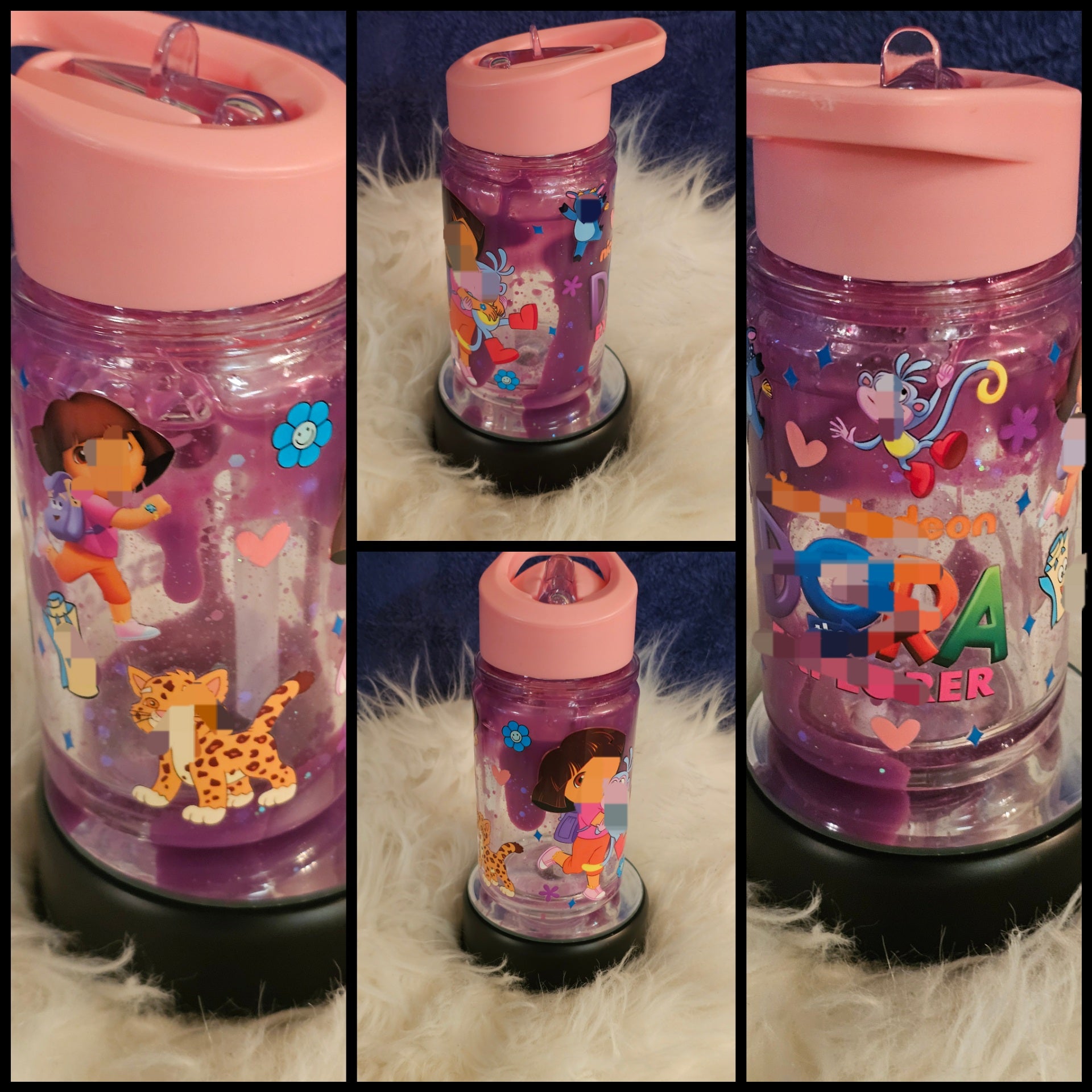 ✨10oz Double-Layer Transparent Water Bottle – Snowglobe Style with Handle, Cover, and Straw✨ I