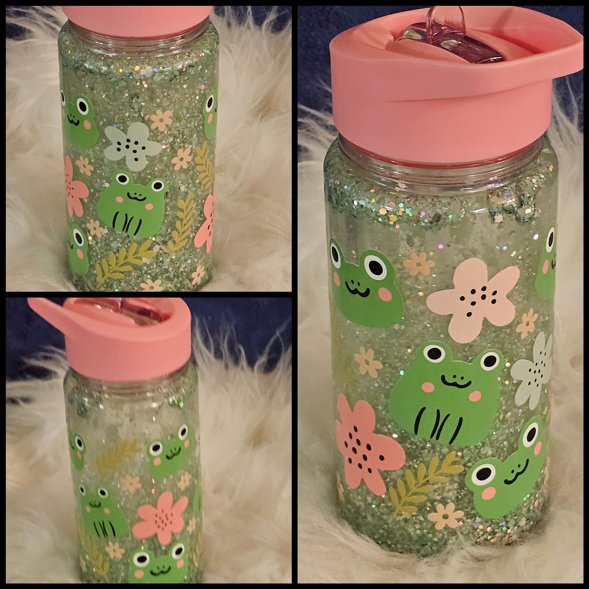 ✨10oz Double-Layer Transparent Water Bottle – Snowglobe Style with Handle, Cover, and Straw✨ I