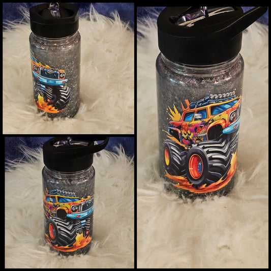 ✨10oz Double-Layer Transparent Water Bottle – Snowglobe Style with Handle, Cover, and Straw✨