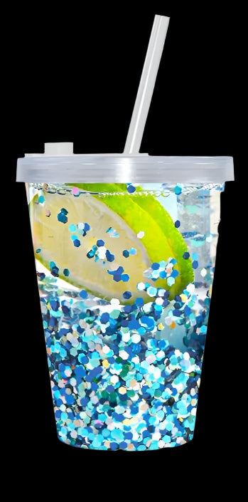 ✨12oz Snowglobe Acrylic Tumbler – Double Wall with Straw, Lid, Glitter & Sand✨