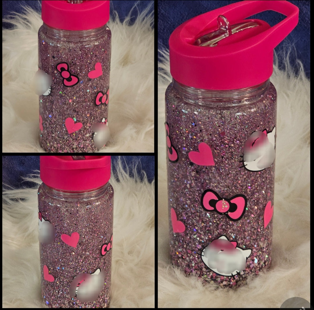 ✨10oz Double-Layer Transparent Water Bottle – Snowglobe Style with Handle, Cover, and Straw✨ I