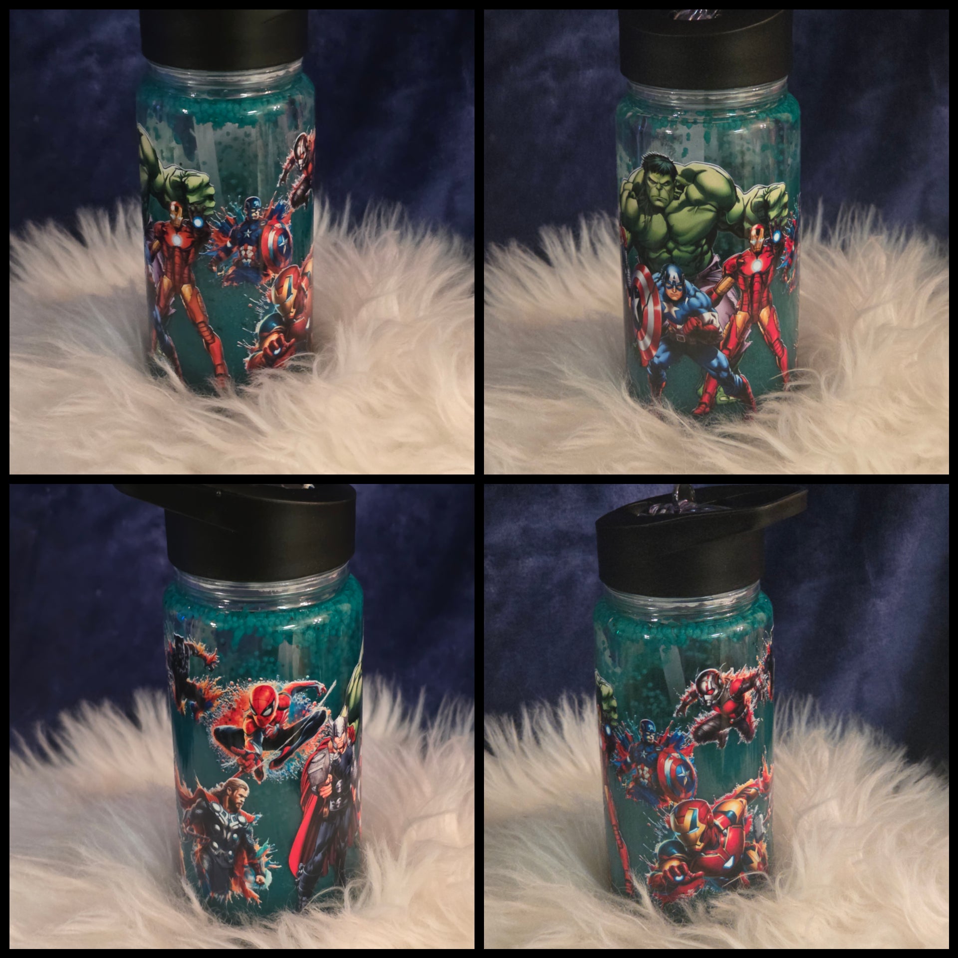 ✨10oz Double-Layer Transparent Water Bottle – Snowglobe Style with Handle, Cover, and Straw✨ I